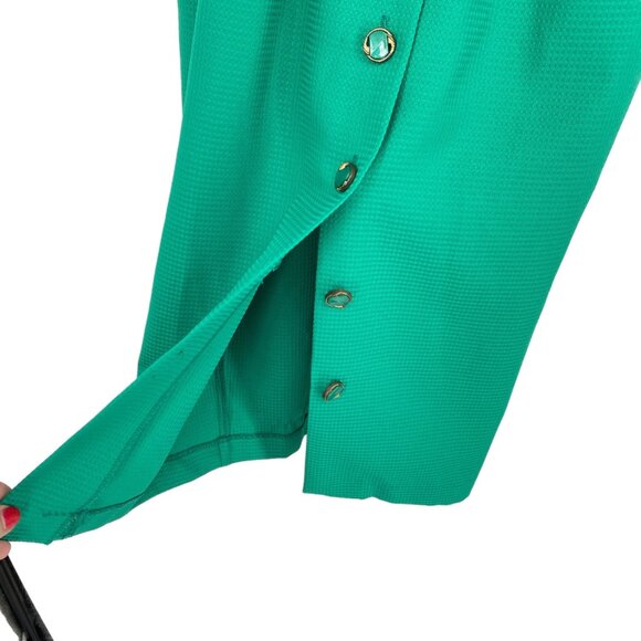 Vintage Peri Petites 80s Dress Kelly Green 14 Button Front Belted Pockets USA - Picture 7 of 12